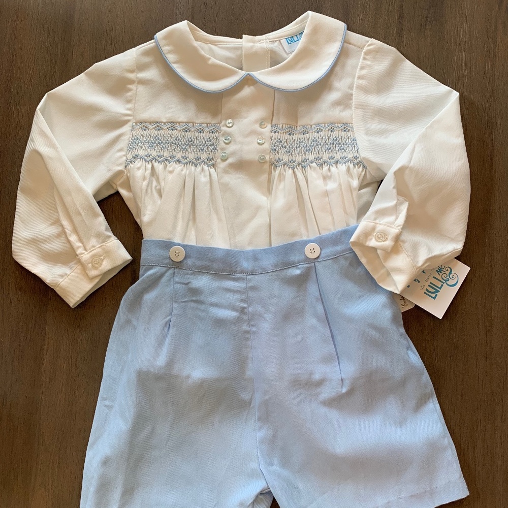 New Luli and Me Boys Smocked Button On Short Set
